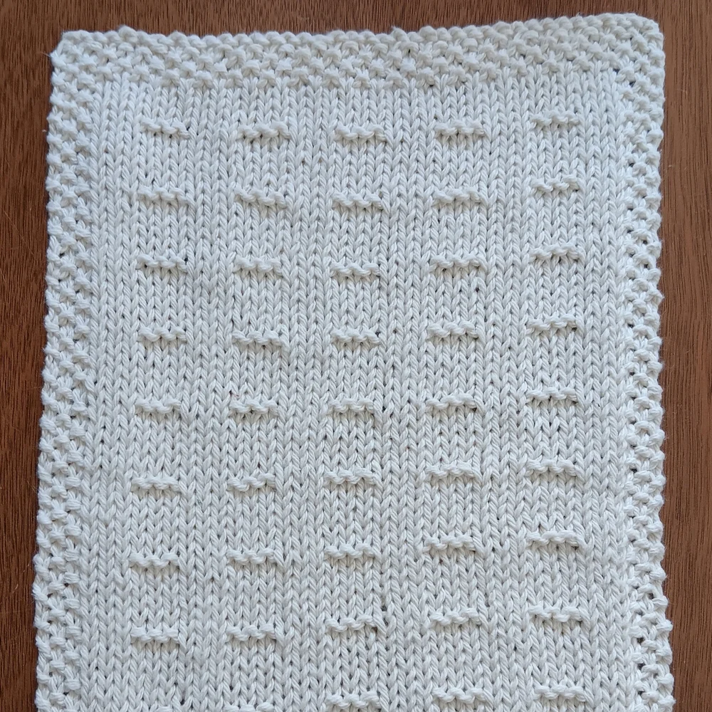 Hand Crafted Hand Knit Ivory Textured Dash Stripe Cotton Hand Towel